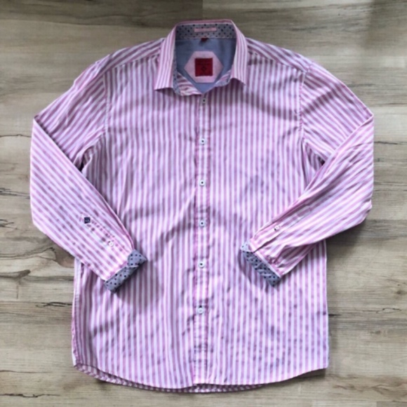 Point Zero Tops - Point Zero Luxury Pink Striped Button Down Top